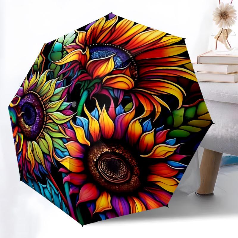 1pc Colorful Sunflower Stained Glass Folding Umbrella | Elegant Design, Fashionable Accessory, Durable Construction, Sturdy Ribs Yy251107022