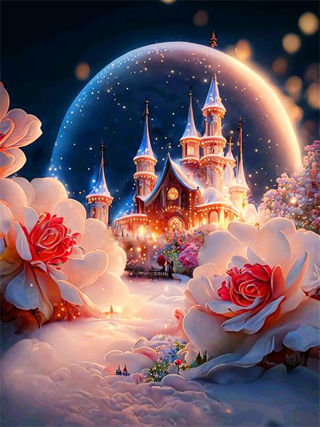 Full Square/round Diy Diamond Painting Moon Castle Home Decor Embroidery Mosaic Winter House Landscape Wall Sticker