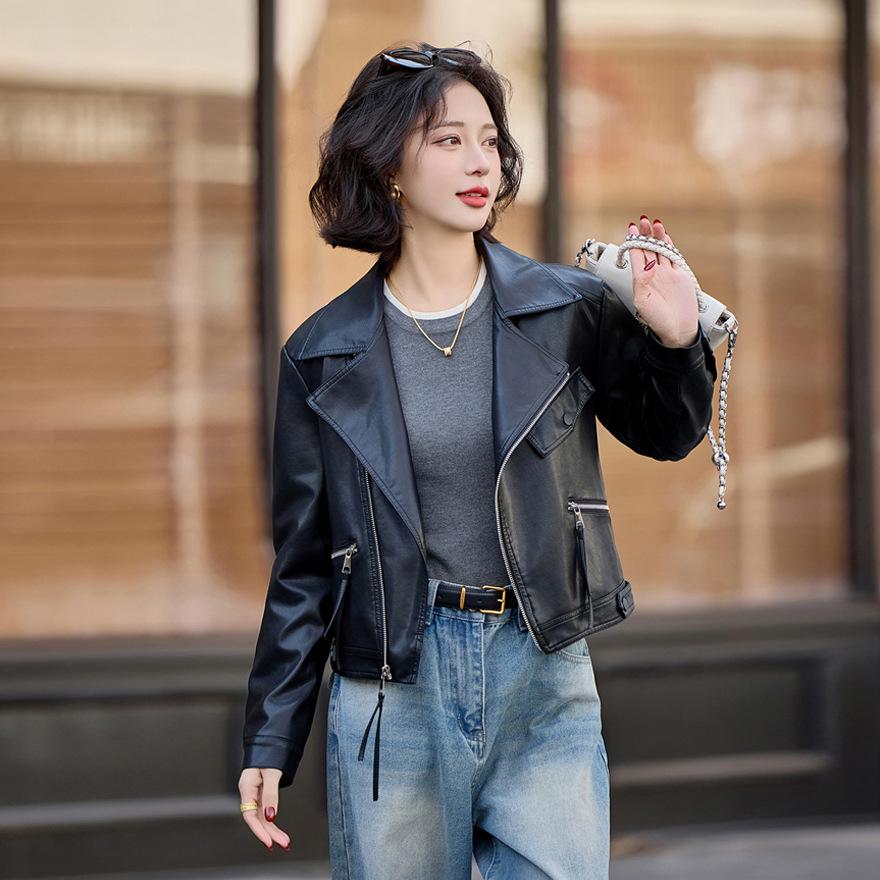 Spring new leather jacket women's short motorcycle clothing casual small leather spring and autumn leather jacket