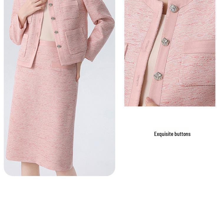 Eleganter Damenanzug Rosa Rock & Strickjacke: Herbst/Winter Berufskleidung