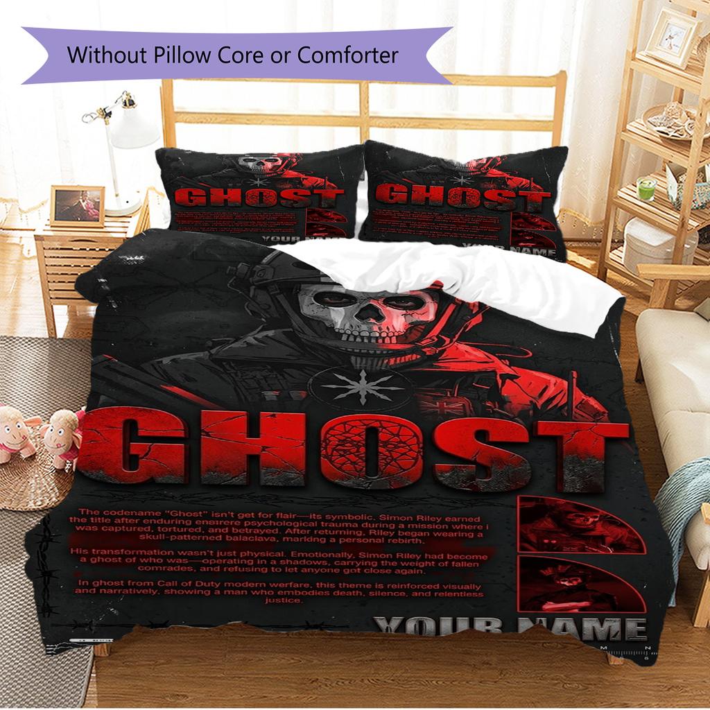 Name Custom Ghost COD Pattern Bedding Set Quilt Cover Pillowcase Home Decor Gift (1 * duvet cover + 2 * pillowcase, without core)
