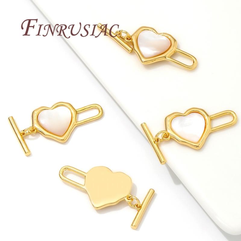 18K Gold Plated Brass with Shell Clasps For Jewelry,Heart Pearl Clasps,OT Toggle Clasp For Bracelets Accessories DIY Findings