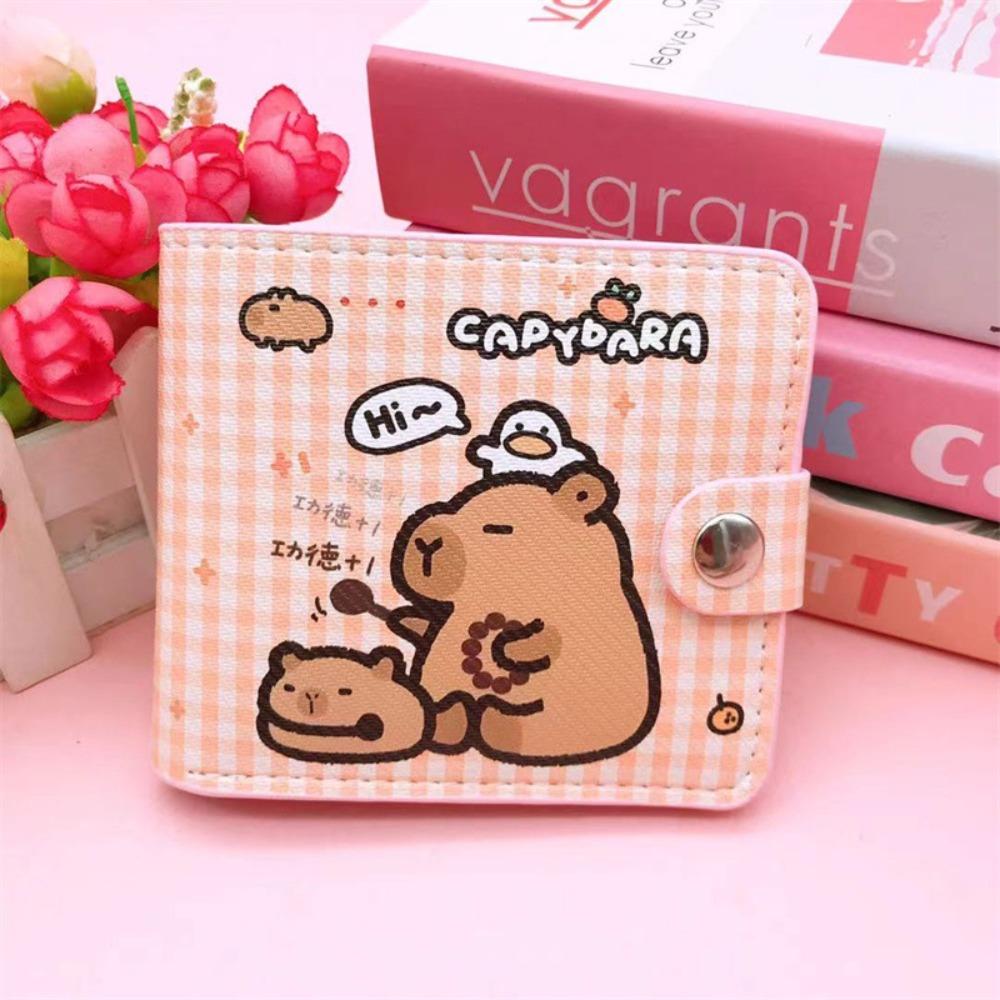 New Capybara Coin Purse with Buttons Cartoon Card Holder PU Leather Short Wallet Women Girls