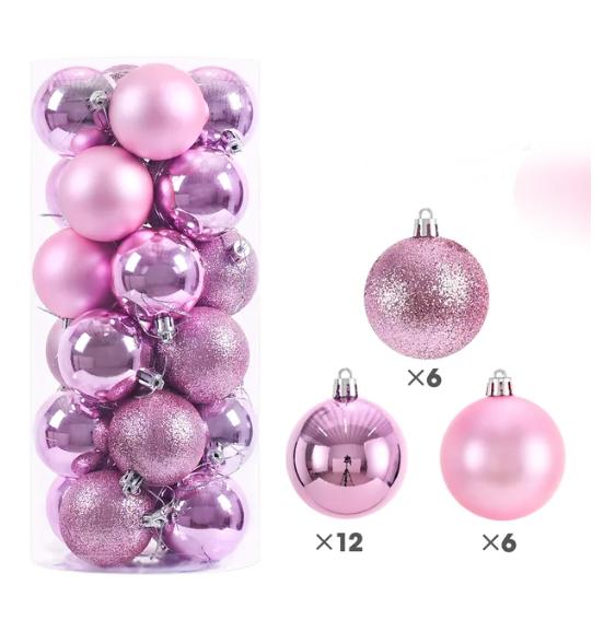 

Набор рождественских шаров, украшений из окрашенного пластика, подвеска на рождественскую елку, аксессуары для рождественских украшений 24 шт. 4 см розовый