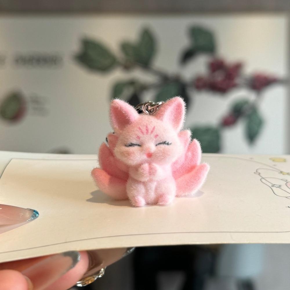 Flocked Red Fox Pendant Simulation Cartoon Nine-tailed Fox Figurine Mini Fox Desk Ornament