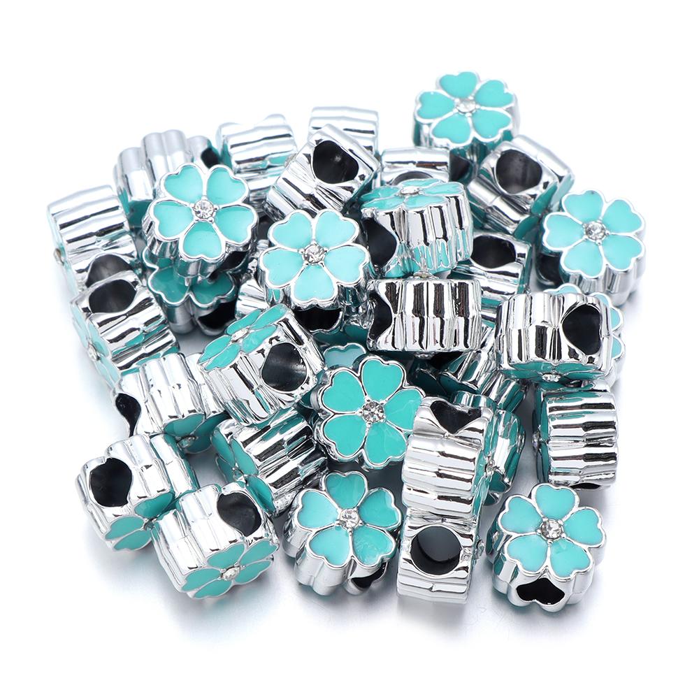 5pcs/lot Alloy Big Hole Beads Colorful Five Petal Flower Loose Bead For DIY Exquisite Bracelet Necklace Jewelry Making Wholesale
