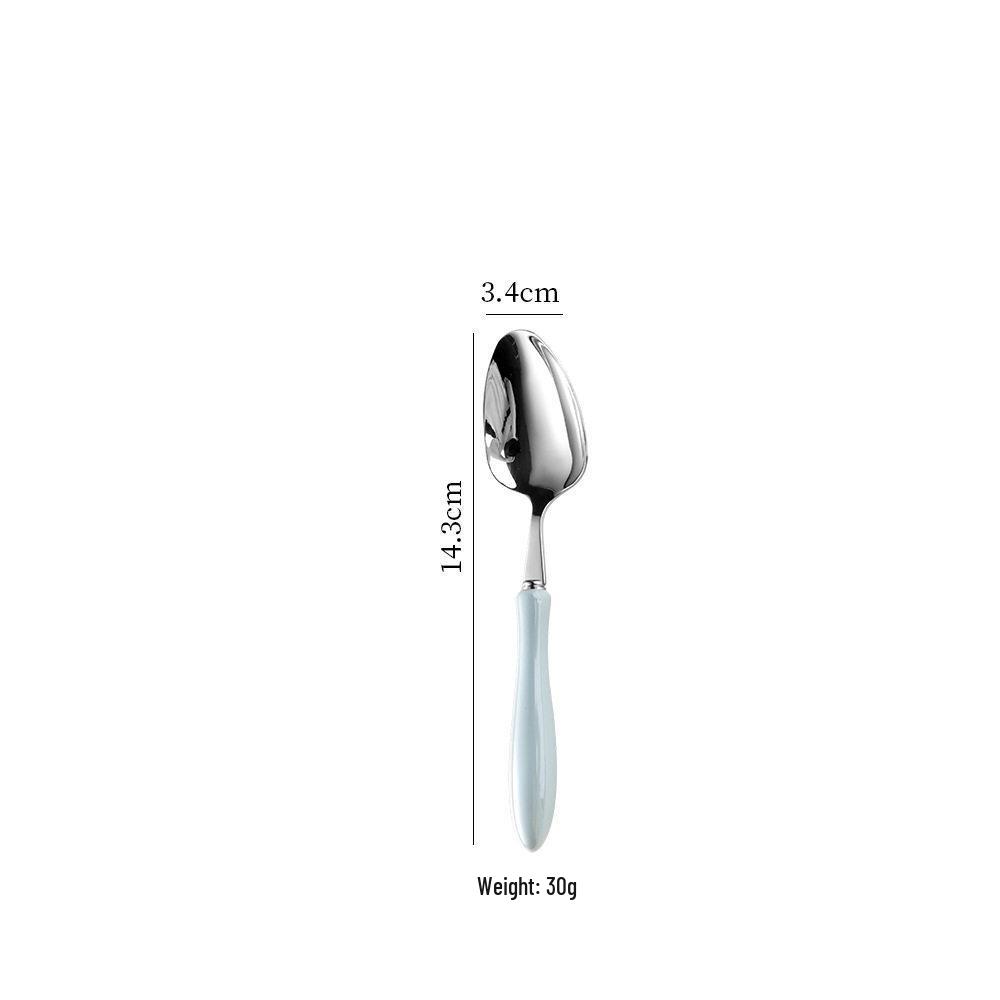 Macron High-End Ceramic Handle 304 Stainless Steel Cutlery Set: Round Spoon & Fork