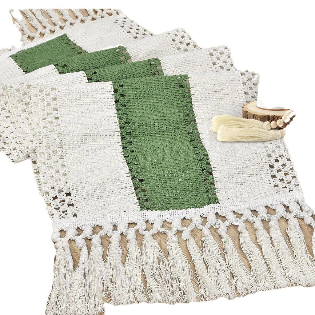 Hand-Knotted American Retro Crochet Table Runner, Long Openwork Tablecloth