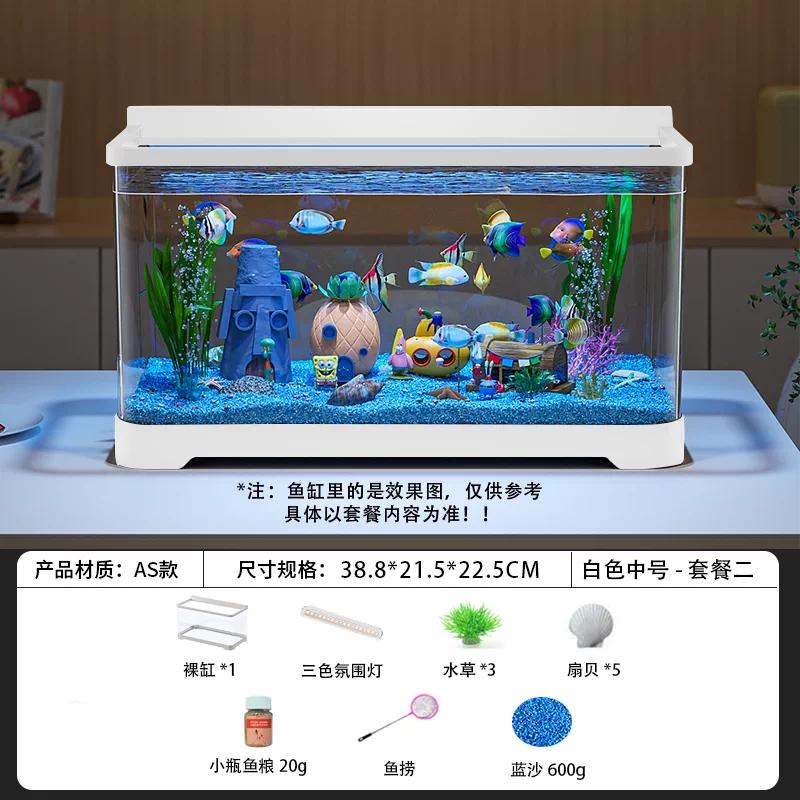 2026 Desktop-Aquarium mit LED All-in-One Landschaftssystem Kompakter Ökologischer Fischbehälter für Büro Kleine Kreative Goldfischschale