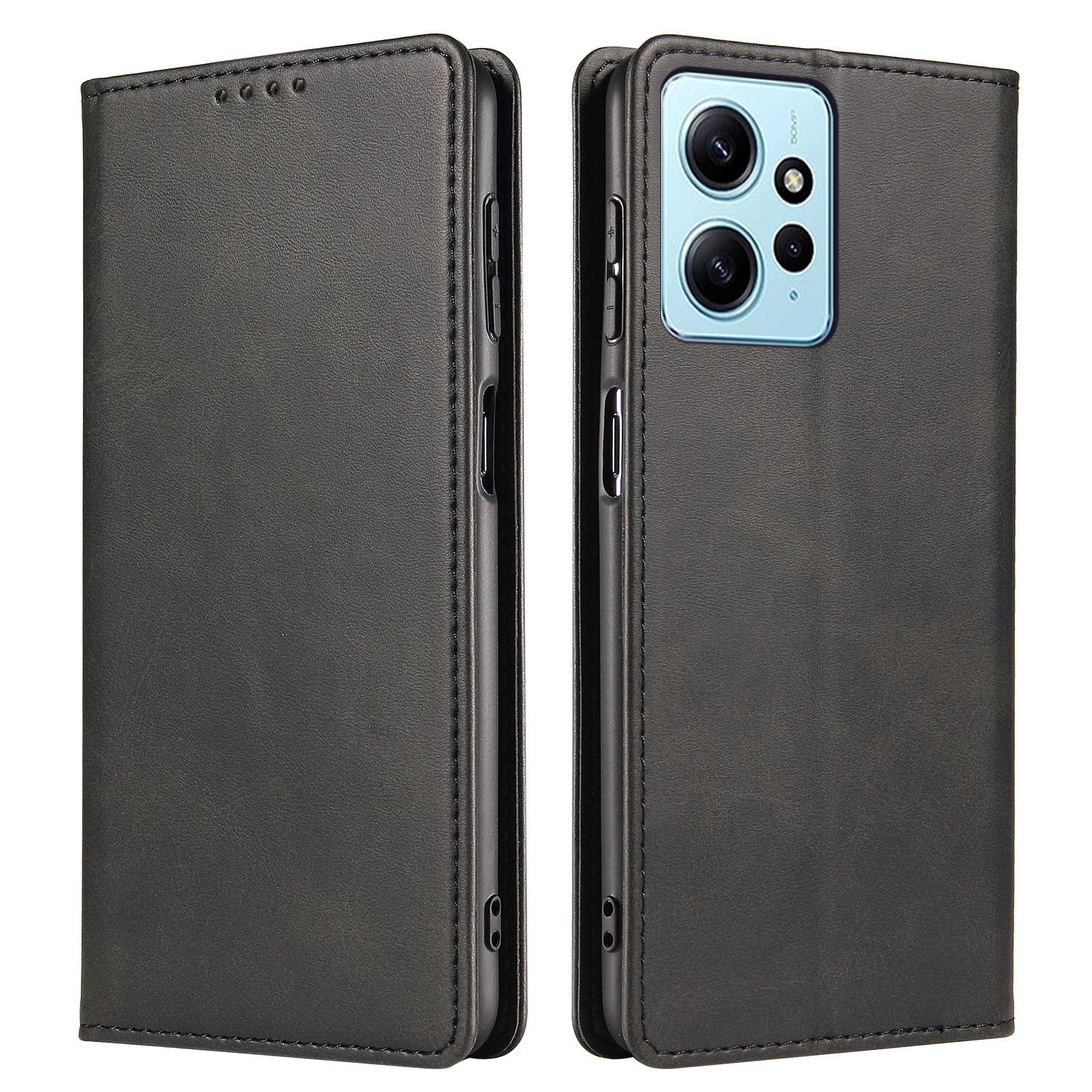 

For Xiaomi Redmi Note 12 4G PU Leather Wallet Case Calf Texture Stand Smartphone Cover Black