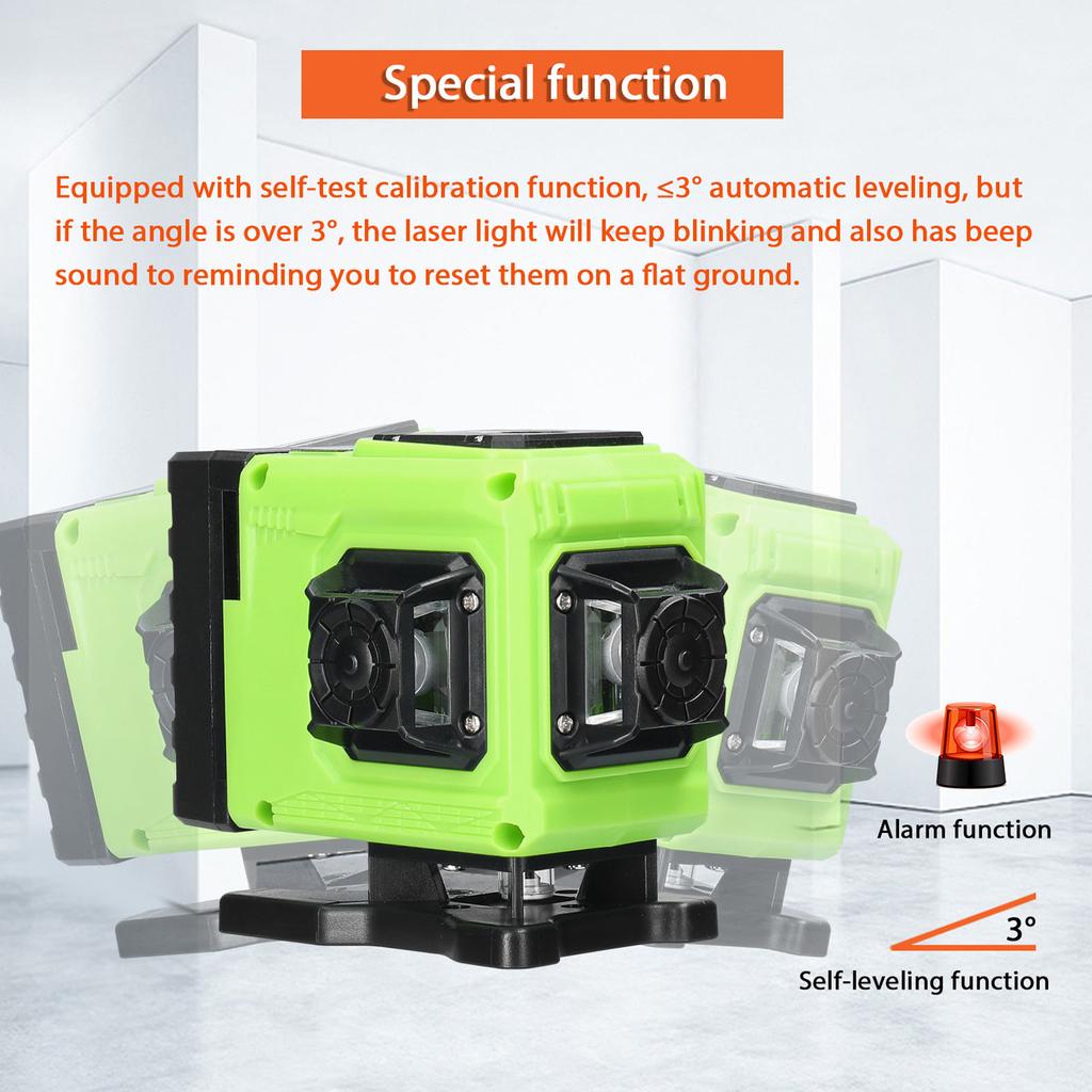 Multifunctional 12 Lines Green Light Laser Level 3 Degrees  Self Leveling Machine Rechargeable Lithium Battery Leveling