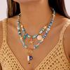 Retro Blaue Polymer Clay Perlen Muschel Seestern Halskette für Damen Meeres Elemente Schildkröte Muschel Mehrschichtiger Choker Strand Schmuck