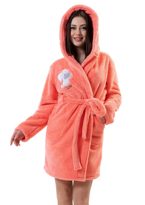 Damen-Bademantel Dick Kurz Kapuze Plüsch M pink