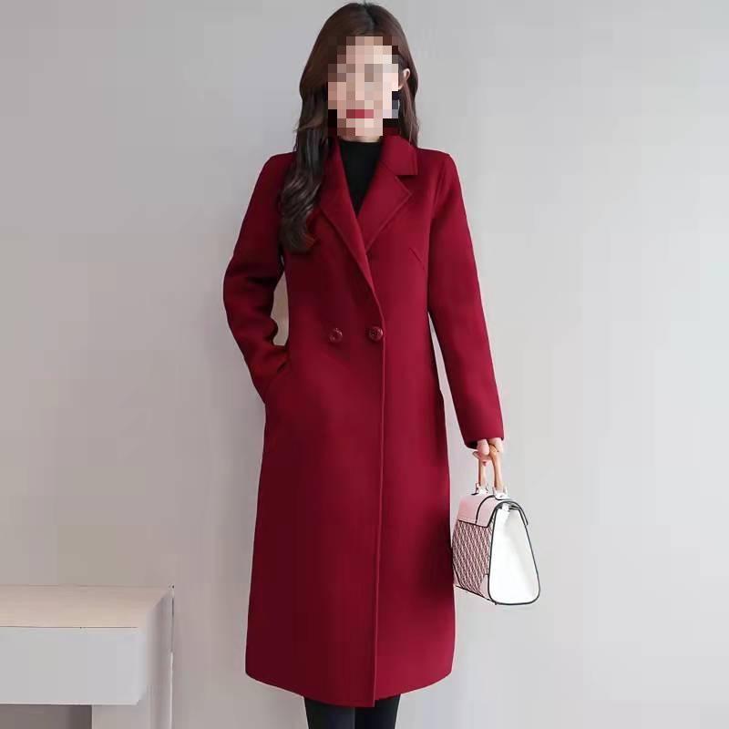 Trendy Plus Size Slim-Fit Mid-Length Wool Coat – Stylish Age-Reducing Spring/Autumn Outerwear