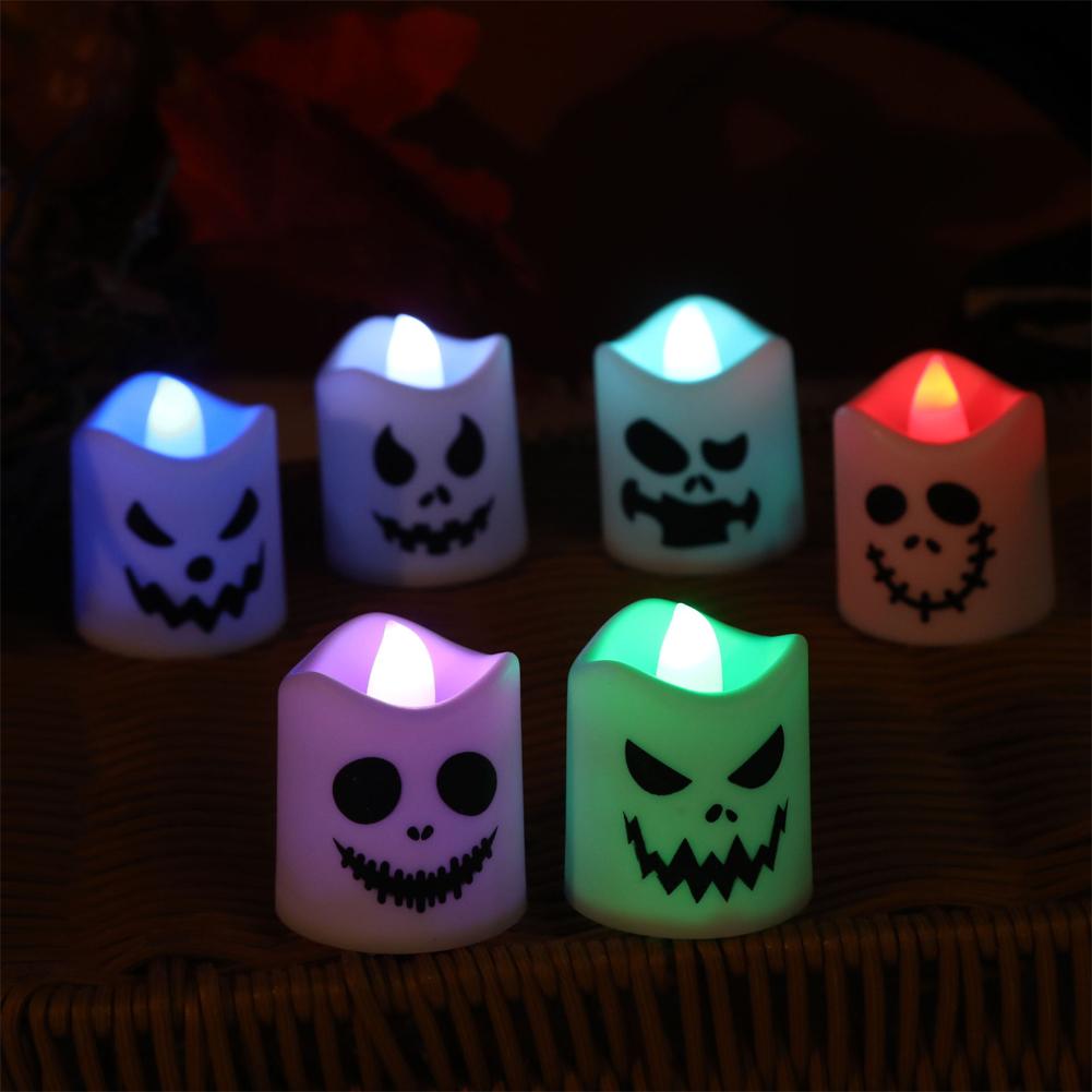 6pcs Halloween Electronic Candle Safe Flameless Battery Operated LED Tealight Candles Halloween Atmosphere Lights
