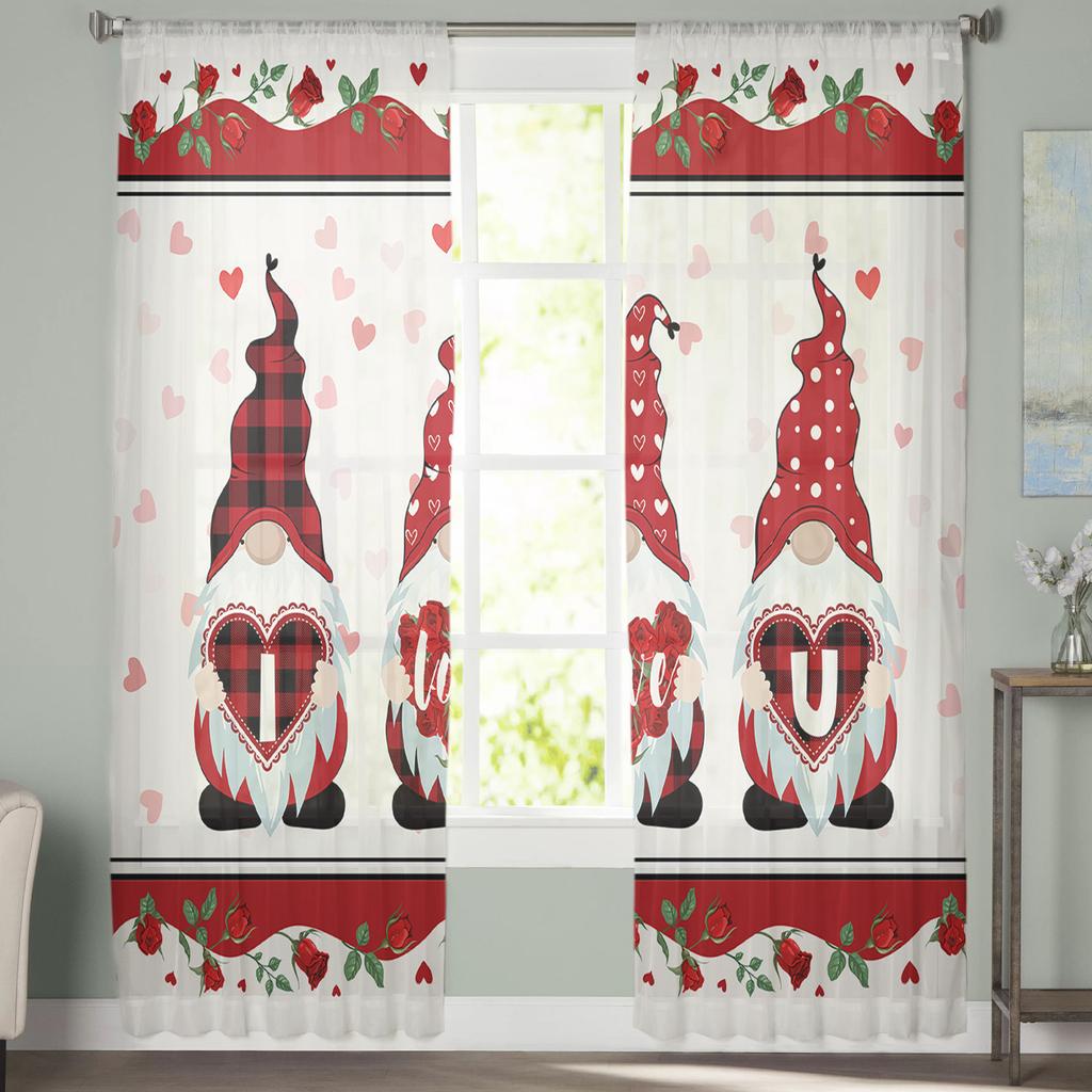 Gnom de Trandafir de Ziua Îndrăgostiților Perdele de Tul Pentru Camera de Zi Decor Acasă Perdea de Fereastră Bucătărie Perdea Voal Transparentă
