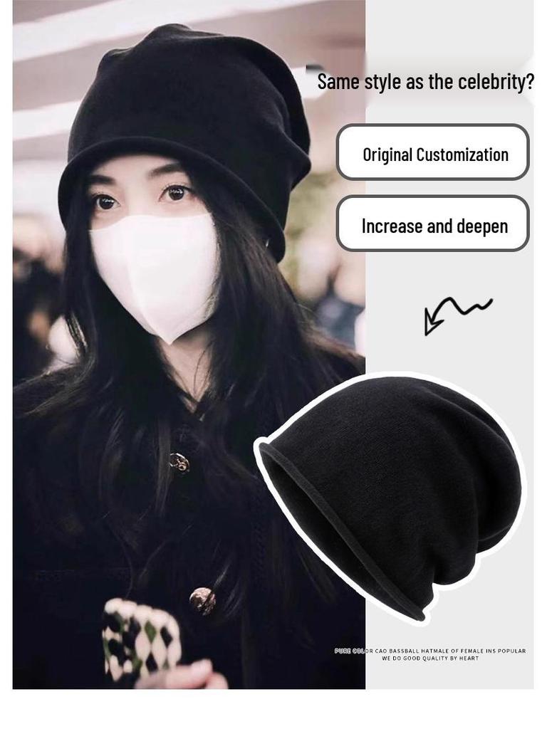 Korean Style Women's Slouchy Beanie - Autumn Winter Fashion, Versatile Roll-up, Warm for Postpartum and Cold Weather
