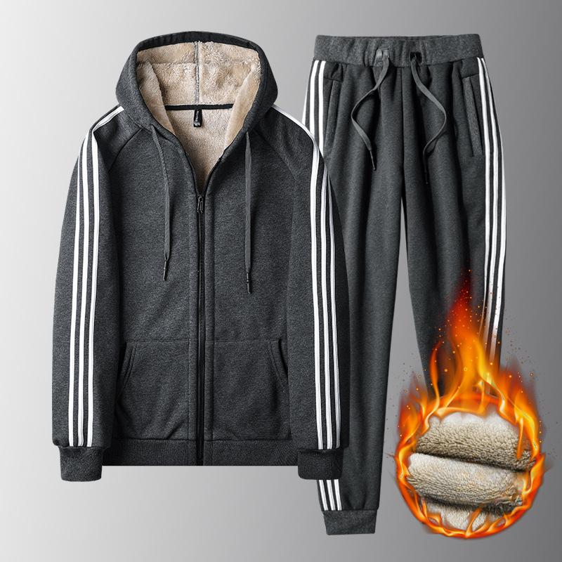 

Три планки утепленный и утолщенный зимний овечий мех новый мужской свитер комплект из двух частей теплый кардиган спортивный костюм мужской 5XL серый