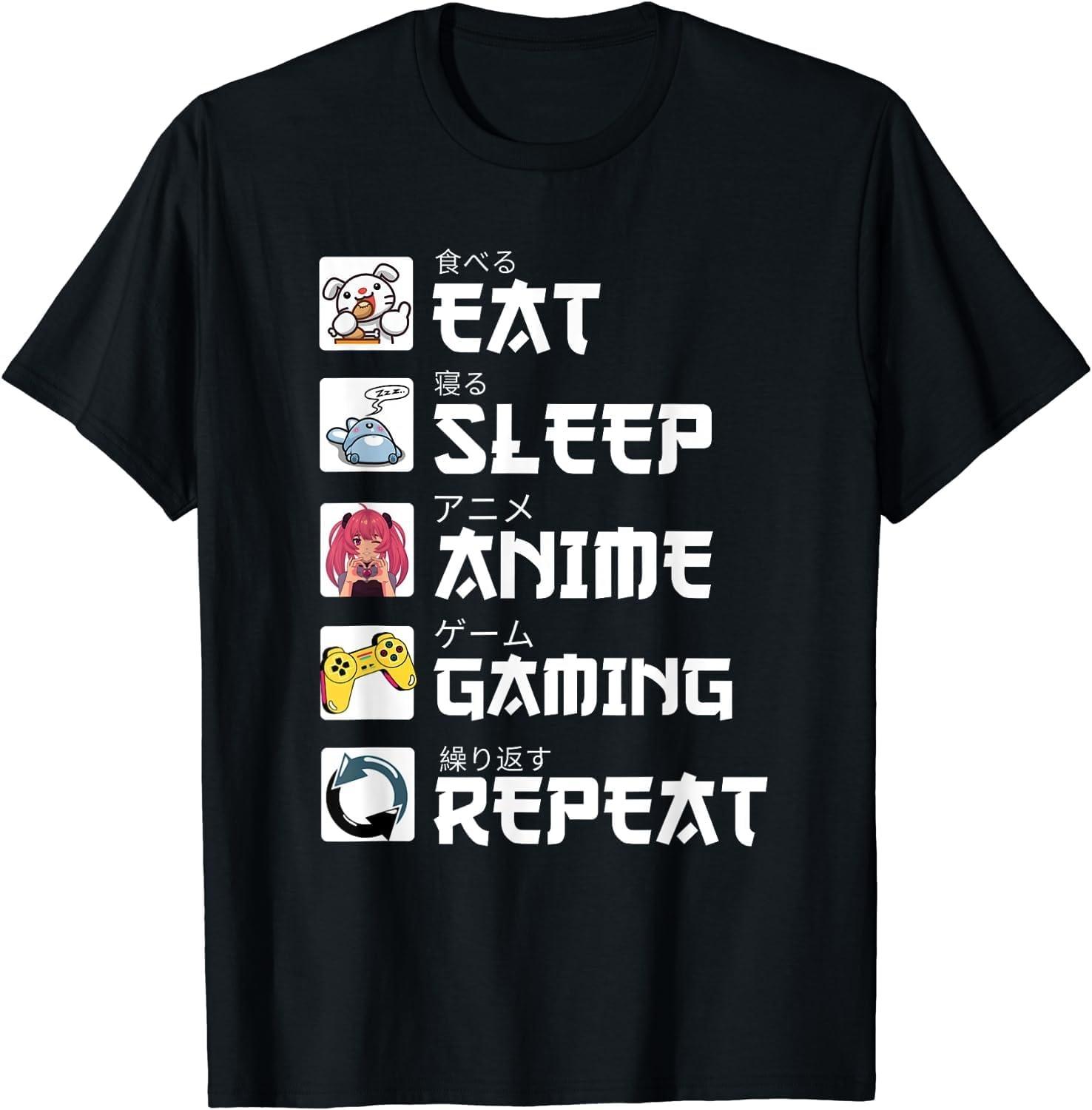 NUEYES Anime Gaming Shirt Funny Gaming Lovers Anime and Manga T-Shirt S