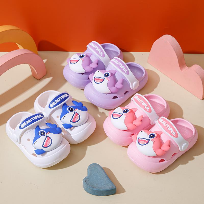 Cute Shark Toe-Covered Children's Slippers for Summer, Boys' and Girls' Non-Slip Cartoon Home Sandals