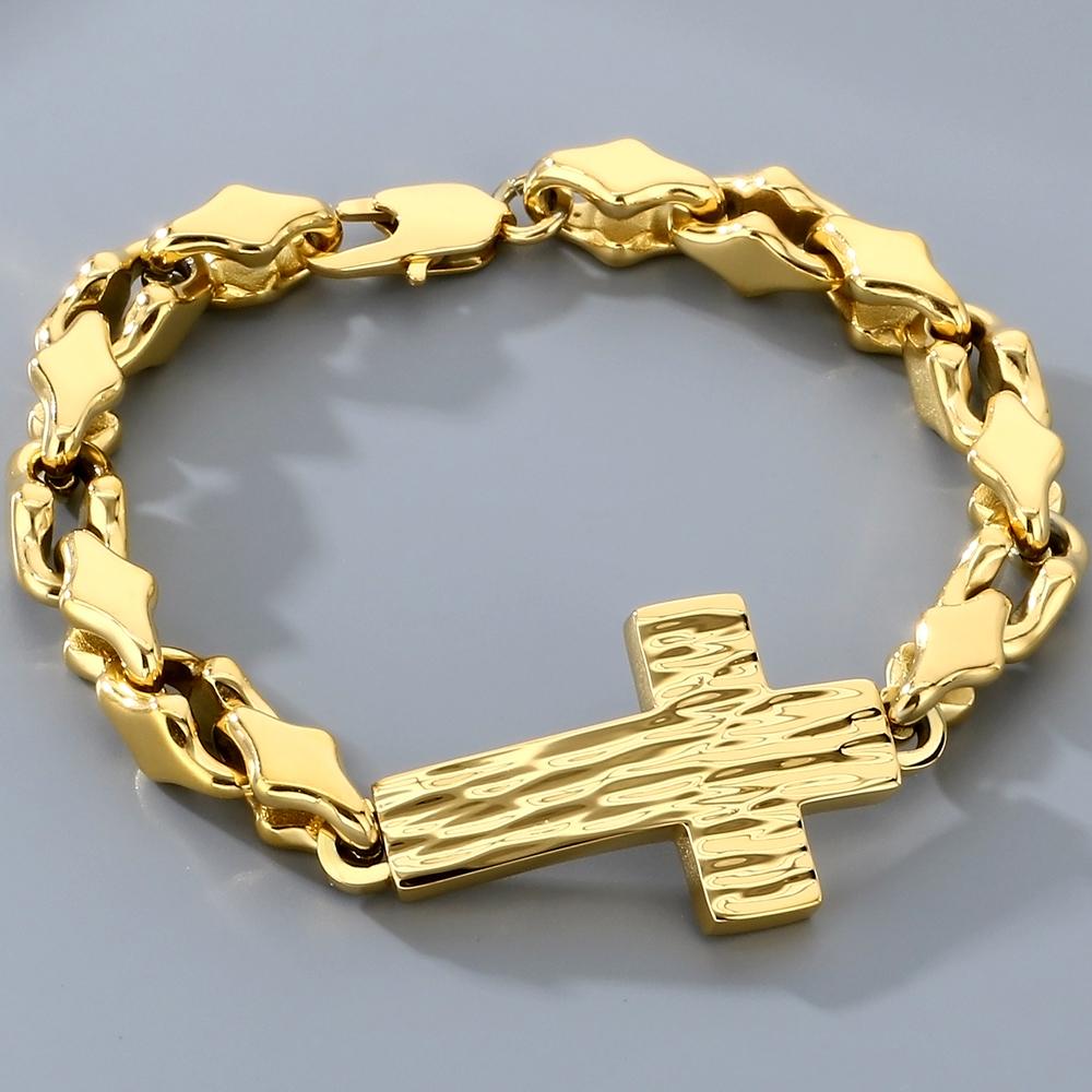 Vintage Cross Bracelet for Man 8MM Wide Waterproof Stainless Steel Chain Bracelets Gifts for Husband Boyfriend Pulsera De Acero