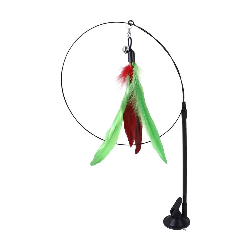 Interactive Cat Toy Handfree Cat Stick Playing Kitten Playing Teaser Wand Toy Suction Cup Bird/Feather Cat Wand Pet Supplies