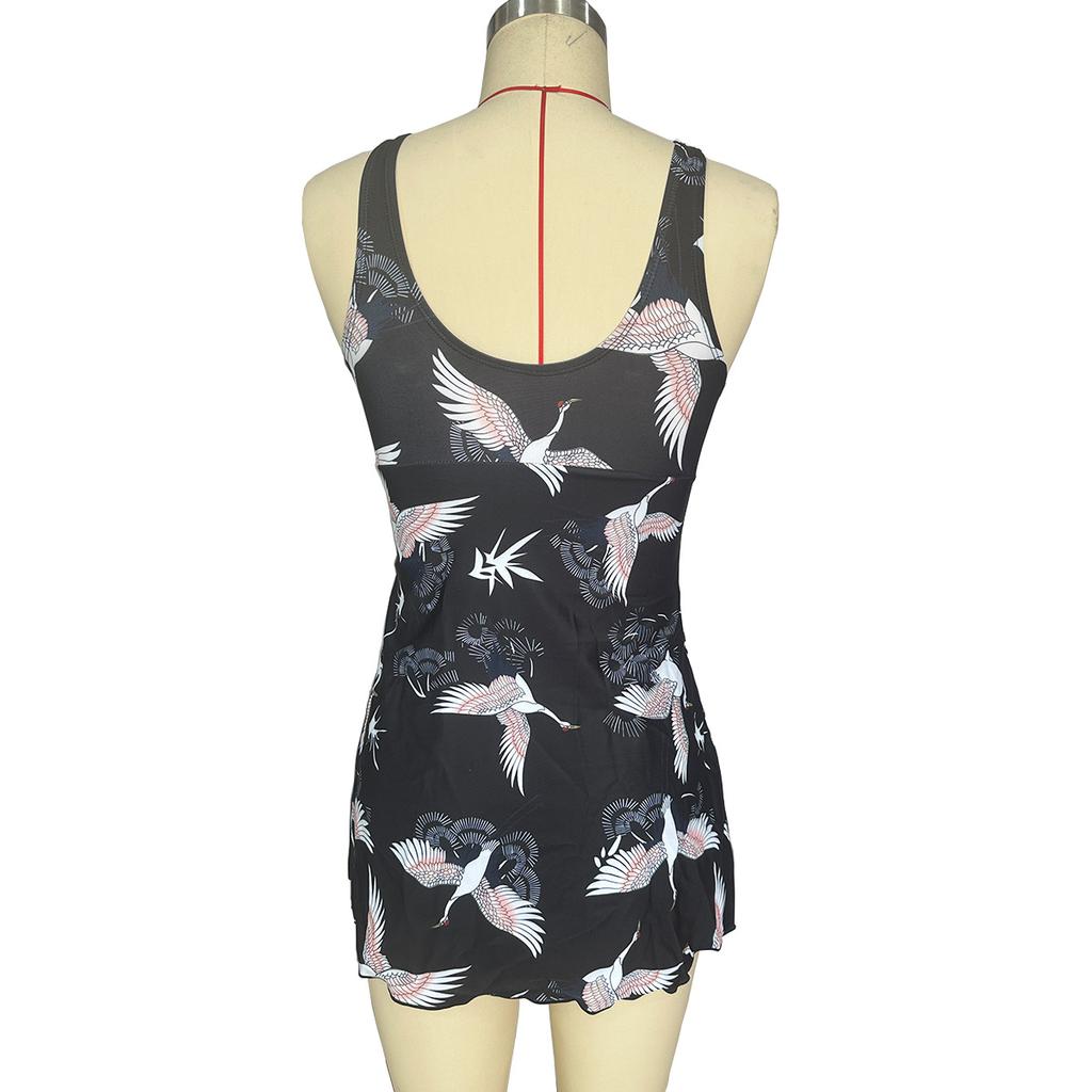 Swimsuit Women's Conservative Crane Print Sexy Bikini One-piece Swimsuit In European and American Plus Size