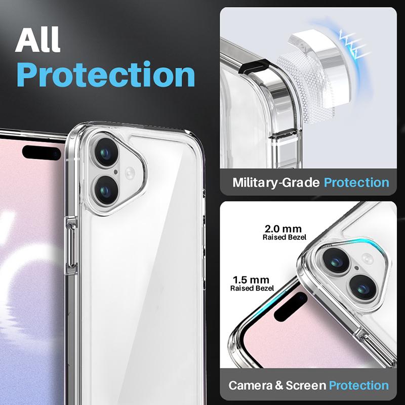NORTHJO 5 In 1 For iPhone 16 Case PC+TPU Clear Phone Cover with 2 Screen Protector, 2 Camera Lens Film
