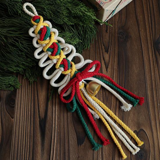 1/3Pcs Christmas Pendant with Golden Bells Colorful Rope Hand-Woven Christmas Tree Shape Seasonal Pendant Holiday Decoration