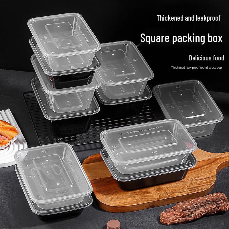 Disposable Square Plastic Food Containers with Lids, 100-Pack
