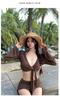 Solid Color Slimming Long-Sleeve Sun Protection 4-Piece Backless Swimwear Set for Hot Springs & Beaches