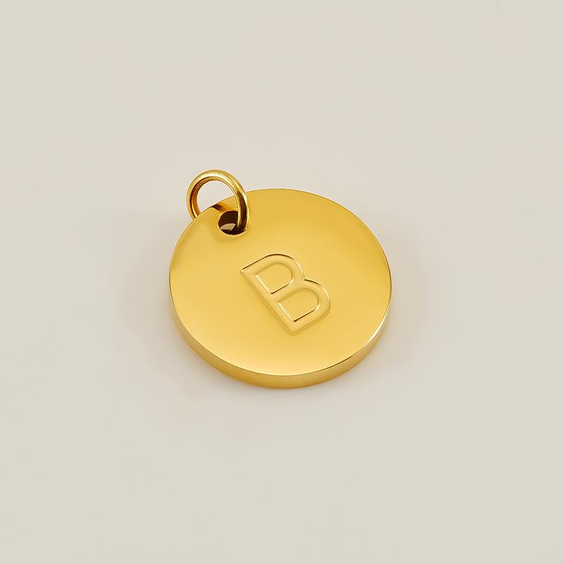 Minimalist Round Stainless Steel Initial Pendant – 26 English Letters, Smooth Surface, DIY Jewelry Accessory