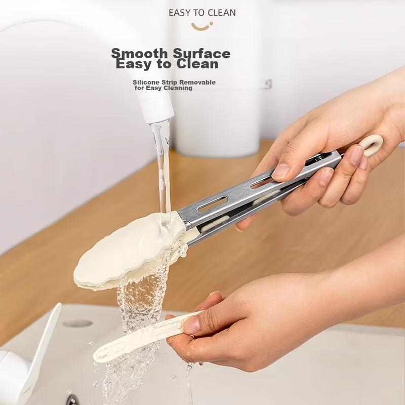 Dipuer Silicone Tongs for Kitchen Food Clamping, Commercial Use, Heat-Resistant, Anti-Scalding, for Steak And Barbecue
