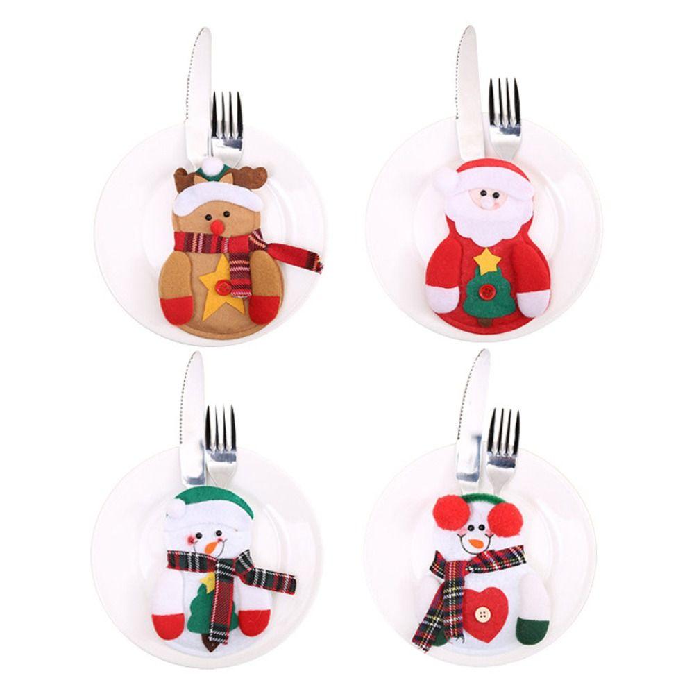 Reusable Christmas Tableware Holder Bag Santa Snowman Elk Christmas Fork Pocket  Xmas