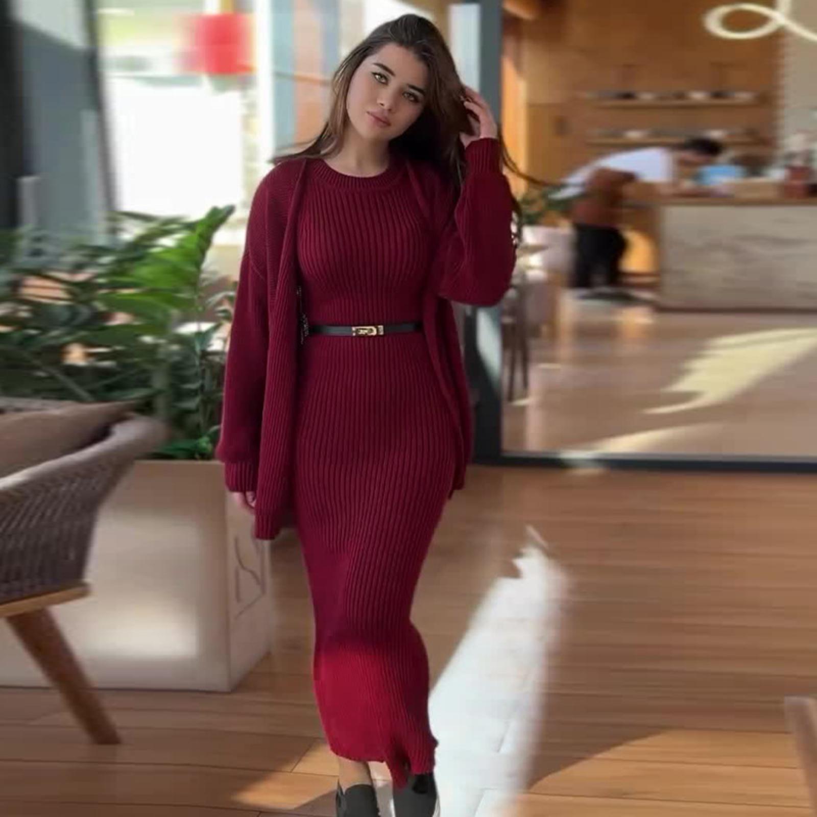 

Fashionable, Popular, Relaxed, Knitted Sweater And Long Skirt Set For Women S