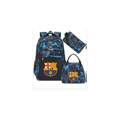 (Blaues Barcelona) Fußballstar-Peripherie-Rucksack Schüler-Schulranzen Dreiteilige Lunchtasche Federmäppchen Kinder Herrenstil