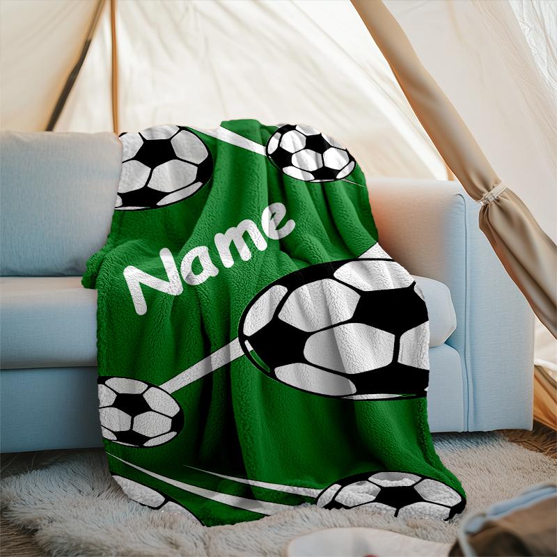 1PC Custom Name Soccer Ball outdooor Flannel blankets Throw Blanket All-Season Throw Gift Bedspread for Couch, Bed, Camping Holiday Birthda