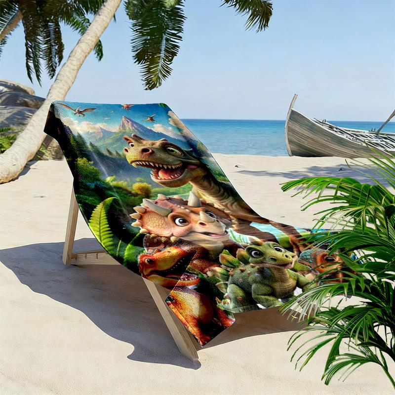 Dinosaurs Cartoon Print Beach Towel, Large Soft Quick Dry Towel for Beach Camping Swimming