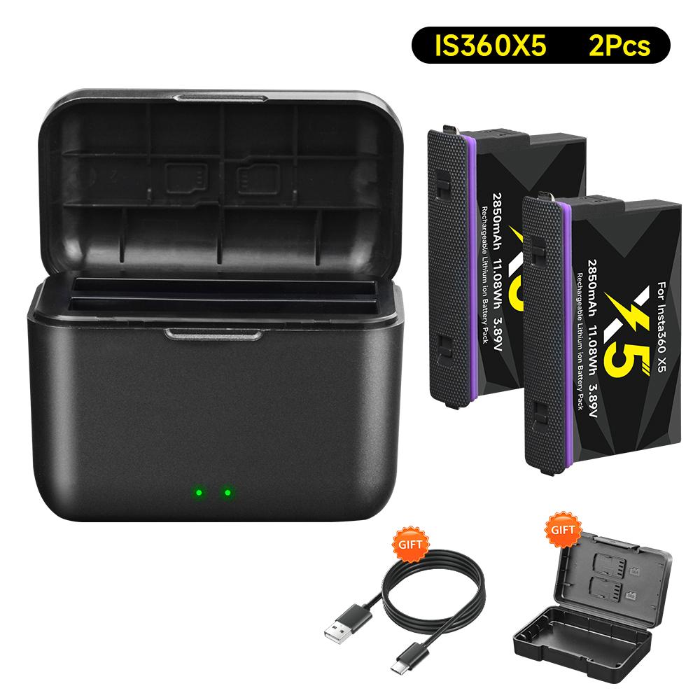 2850mAh Hohe Kapazität Für Insta360 X5 Kameraakku+2-Slot LED tragbares Schnellladegerät Für Insta 360X5 Actionkamera Zubehör