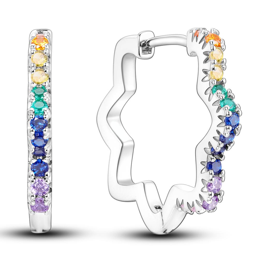 Versilberte Ohrringe Blume Feder Creolen Zirkon Für Frauen Schmuckherstellung Geschenk Dropshipping Für Mädchen Frauen