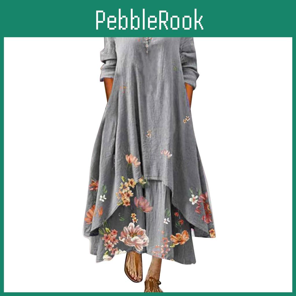 Printed Fashion Longsleeved Casual Womens Oneck Loose Dress