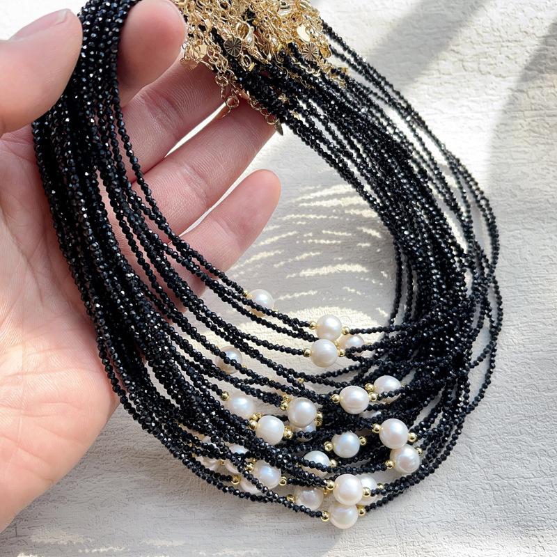 Natural Crystal Jewelry Natural Freshwater Pearls, Black Sharp Collarbone Chain Necklace
