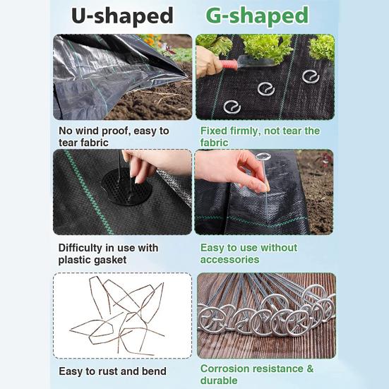 50 Pcs Circle Top Garden Stakes 6 Inch Landscape Fabric Stakes G-shaped Garden Weed Barrier Stakes Pins for Securing Garden Fabric Ground Sheets
