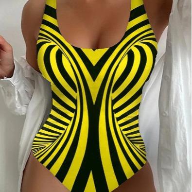Women's beach swimsuit tie-dye D print summer one-piece swimsuit