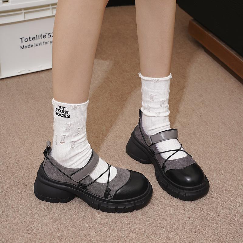 

Лето 2025 новые туфли Мэри Джейн на липучке Masoshi, универсальные, детские, на платформе для увеличения роста, черные туфли из маленькой кожи 40