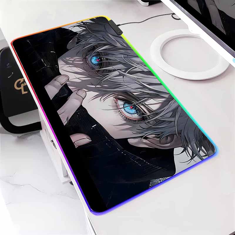 Anime Jujutsu Kaisen Large LED Mouse Mat Rubber Mousepad Gojo Satoru Yuji RGB Mouse Pad Gamer HD Print Table Mat Keyboard Pads