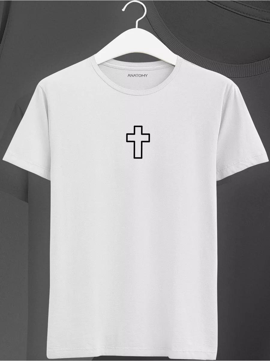 White T-shirt with cross print 4XL