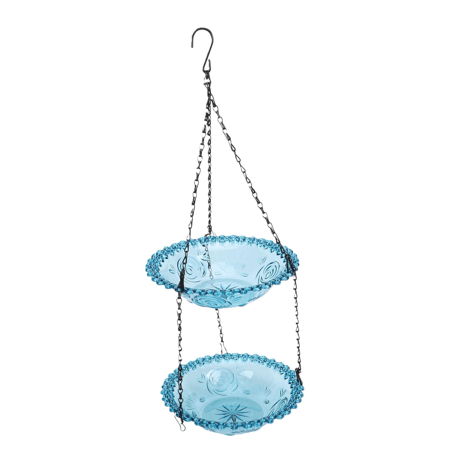 

Hanging Bird Feeder and Bath Double Layer Feeder Bowl for Outdoor Garden Courtyard Blue