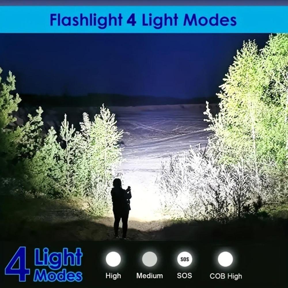 Rechargeable LED Flashlight Portable Flashlight Intelligent Power Display for Outdoor Camping Fishing Hiking Cycling Mountaineering