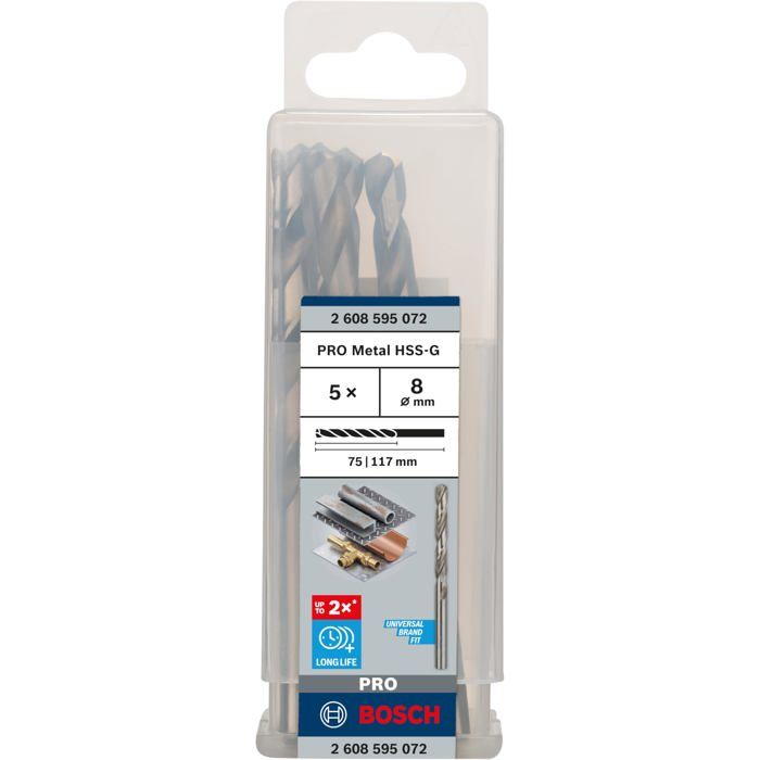 Bosch Forets à métaux rectifiés HSS-G, DIN 338 8 x 75 x 117 mm